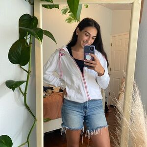 The North Face Women's White Bomber Jacket with Pink Accents